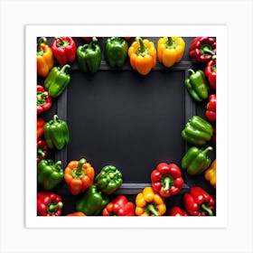 Colorful Peppers On Black Background 1 Art Print