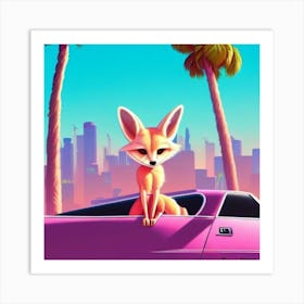 fennec fox, neon pink, palm trees, furry, Art Print