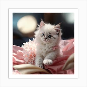 Kitten On A Pink Blanket Art Print