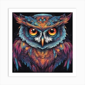 Mesmerizing Owl With Luminous Eyes On A Profound Black Background 1 Art Print