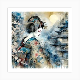 Japan Traditional Geisha Illustration By Ad 198 Art Print