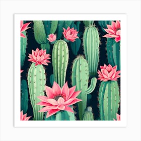 Pink Cactus Art Plants Art Print