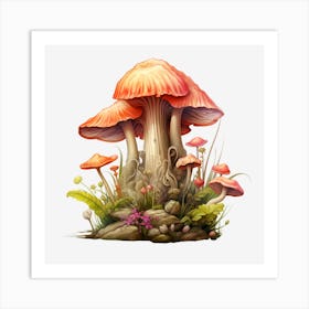 Mushrooms On A Black Background Art Print