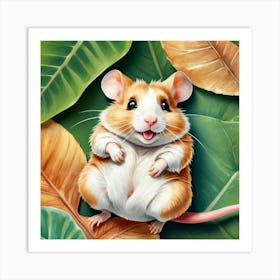 Hamster In Leaves Art Print