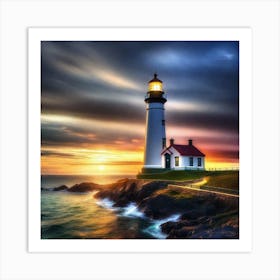 Lighthouse At Sunset 8 Art Print