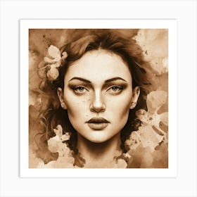 Portrait Of A Woman With Flowers Art Print