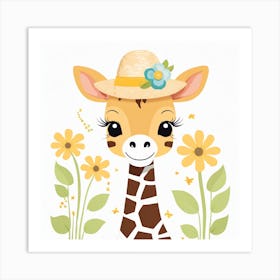 Floral Baby Giraffe Nursery Illustration (22) Art Print