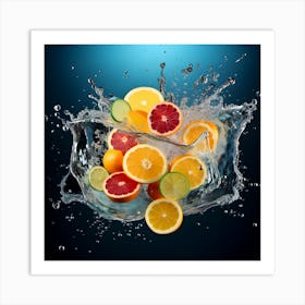 Citrus Fruit Splashing Water Art Print