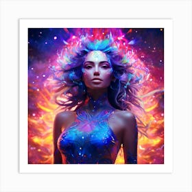 Psychedelic Girl With Colorful Hair Art Print