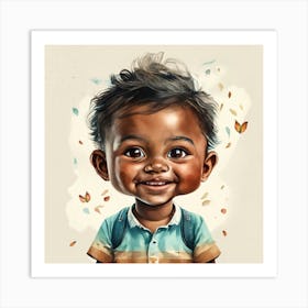 Watercolor Baby Boy Smiling Boy With Shiny Blac Art Print