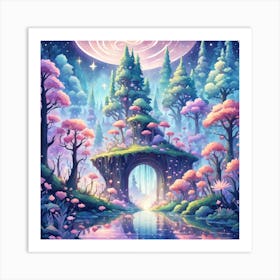 A Fantasy Forest With Twinkling Stars In Pastel Tone Square Composition 300 Art Print