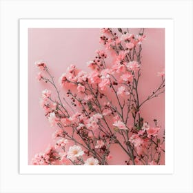 Pink Cherry Blossoms On Pink Background Art Print