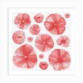 Watercolor Poppies in Red on White Art Print