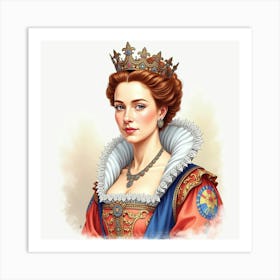 Majestic Queen Elizabeth I In Watercolor, Vibrant And Elegant 1 Art Print