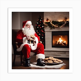 Santa Claus Eating Cookies 1 Art Print