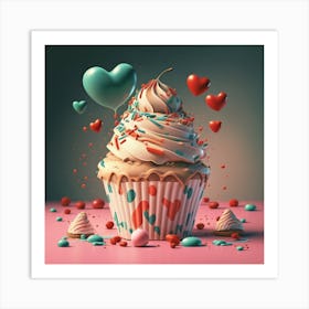 Cupcakes And Hearts 2 Art Print