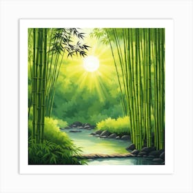 A Stream In A Bamboo Forest At Sun Rise Square Composition 280 Art Print