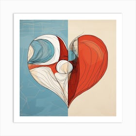 Heart Doodle Sketch Blue & Orange 7 Art Print