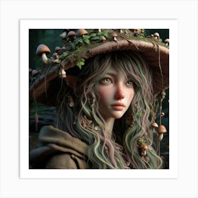 Fairy Girl With Mushroom Hat Art Print