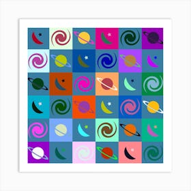 Space Pattern Multicolour Art Print