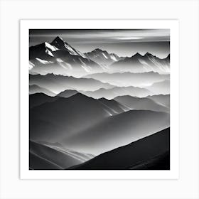 Black And White Mountain Range Art Print