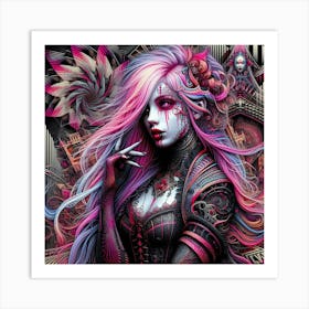 Girl With Pink Hair Art Print