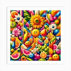 Colorful Fruits And Smiley Faces Art Print