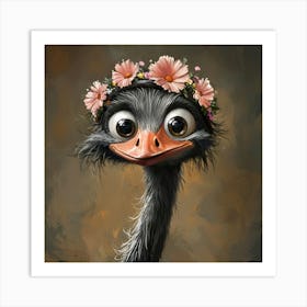 Ostrich With Flowers 1 Poster