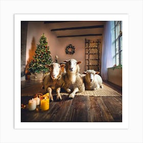 Firefly Sheep, Family, Meeting, Christmas, Candles, Christmas Tree, Baubles, Star, Festive, Holiday, (1) Art Print