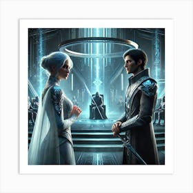 A Sci Fi Scene Depicting The Romantic Tension Betw Art Print