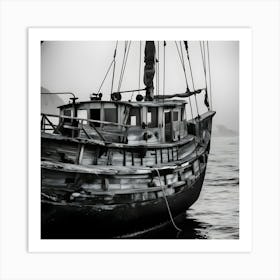 High Contrast Black And White Image Of A Weathered Vintage Boat With Worn Wooden Planks, (4) (1) Art Print