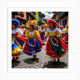 Colorful Dancers In Colombia Art Print