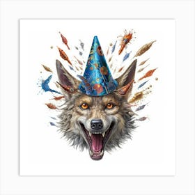 Wolf In A Party Hat Art Print