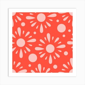 Light Pink Florals On Vibrant Background Square Art Print