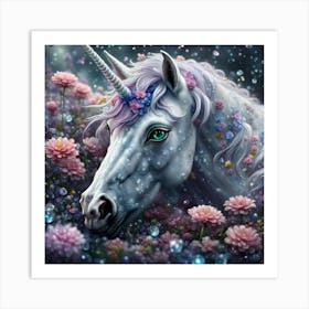 Unicorn In Flowers Art Print