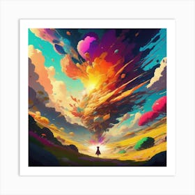 Color Explosion, an abstract AI art piece that bursts with vibrant hues and creates an uplifting atmosphere. Generated with AI,Art style_Studio Ghibli,CFG Scale_3,Step scale_50 Art Print