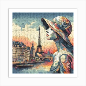 Abstract Puzzle Art French woman in Paris 8 Art Print