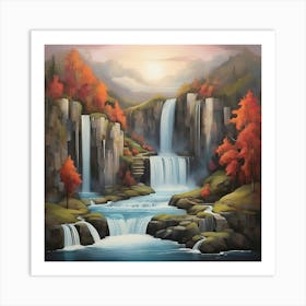 Waterfalls At Sunset Art Print