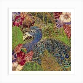 Peacock in Indian garden Art Print