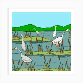 Marshlands Landscape Birds Nature Reeds Wetlands Ecosystem Art Print