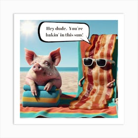 Funny Pig and Bacon Scene Art Print