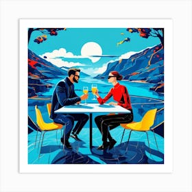 Couple Having Dinner In The Mountains Art Print