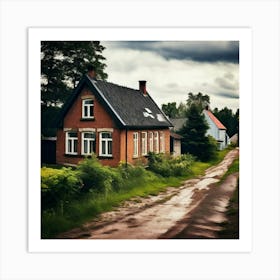 House Baltic City Countryside Window Colours View Brick Black Street Latvia Background L (3) Art Print