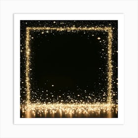 Golden Frame With Stars On Black Background 2 Art Print