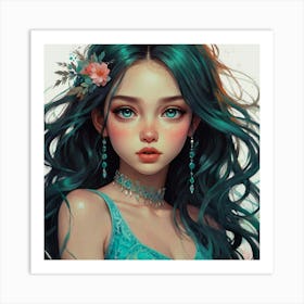 Anime Girl With Green Hair Art Print