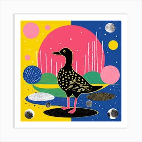 Geometric Yellow Linocut Style Duck 2 Art Print