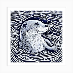 Otter Print Linocut 1 Art Print