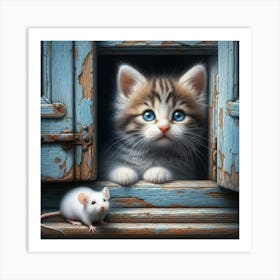 Kitten And Mouse Art Print