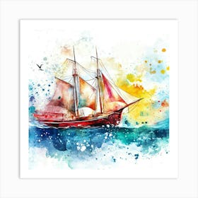 Sailing Ship Watercolor Painting Art Print