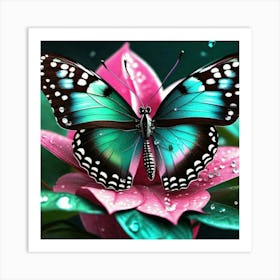 Butterfly On Pink Flower Art Print